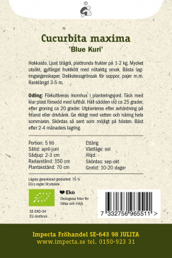 Vintersquash/Hubbardpumpa 'Blue Kuri' fröpåse baksida Impecta