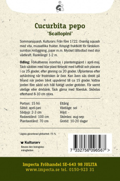 Musselsquash 'Scallopini' fröpåse baksida Impecta