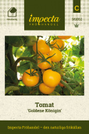Tomat ''Goldene Königin'', Mörkt gyllengula frukter med frisk, sötsyrlig smak.
