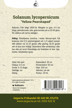 Pärontomat 'Yellow Pearshaped' fröpåse baksida Impecta