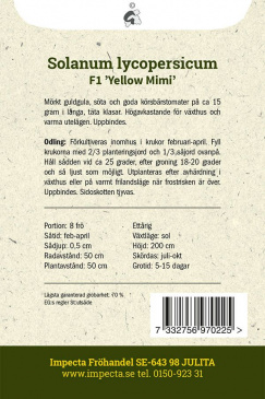 Körsbärstomat F1 'Yellow Mimi' fröpåse baksida Impecta