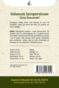 Tomat 'Zloty Ozarowski' fröpåse baksida Impecta