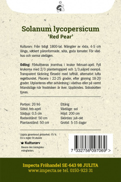 Pärontomat 'Red Pear' fröpåse baksida Impecta