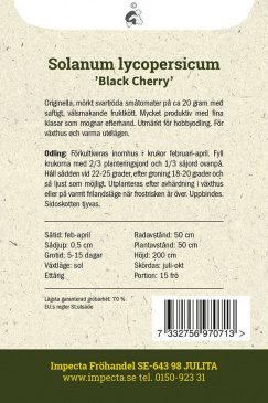 Körsbärstomat 'Black Cherry' fröpåse baksida Impecta