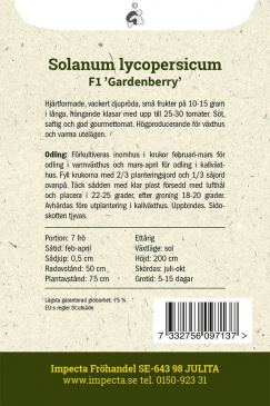 Körsbärstomat F1 'Gardenberry' fröpåse baksida Impecta