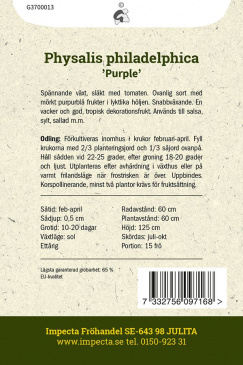 Tomatillo 'Purple' fröpåse baksida Impecta 