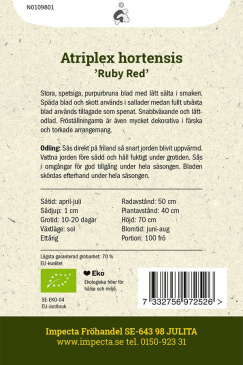 Röd Trädgårdsmålla 'Ruby Red' fröpåse baksida Impecta