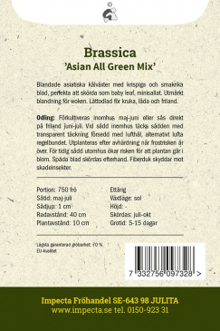 Asiatisk Kål 'Asian All Green Mix' fröpåse baksida Impecta
