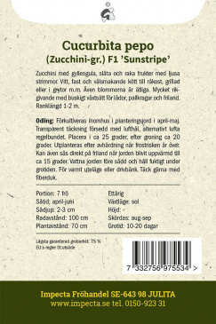  Squash F1 'Sunstripe' fröpåse baksida Impecta