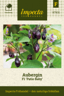 Aubergin F1 ''Patio Baby'', djupt purpursvarta, ovala, små frukter.