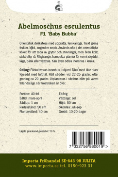 Okra F1 'Baby Bubba' fröpåse baksida Impecta