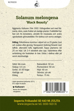 Aubergin 'Black Beauty' fröpåse baksida Impecta